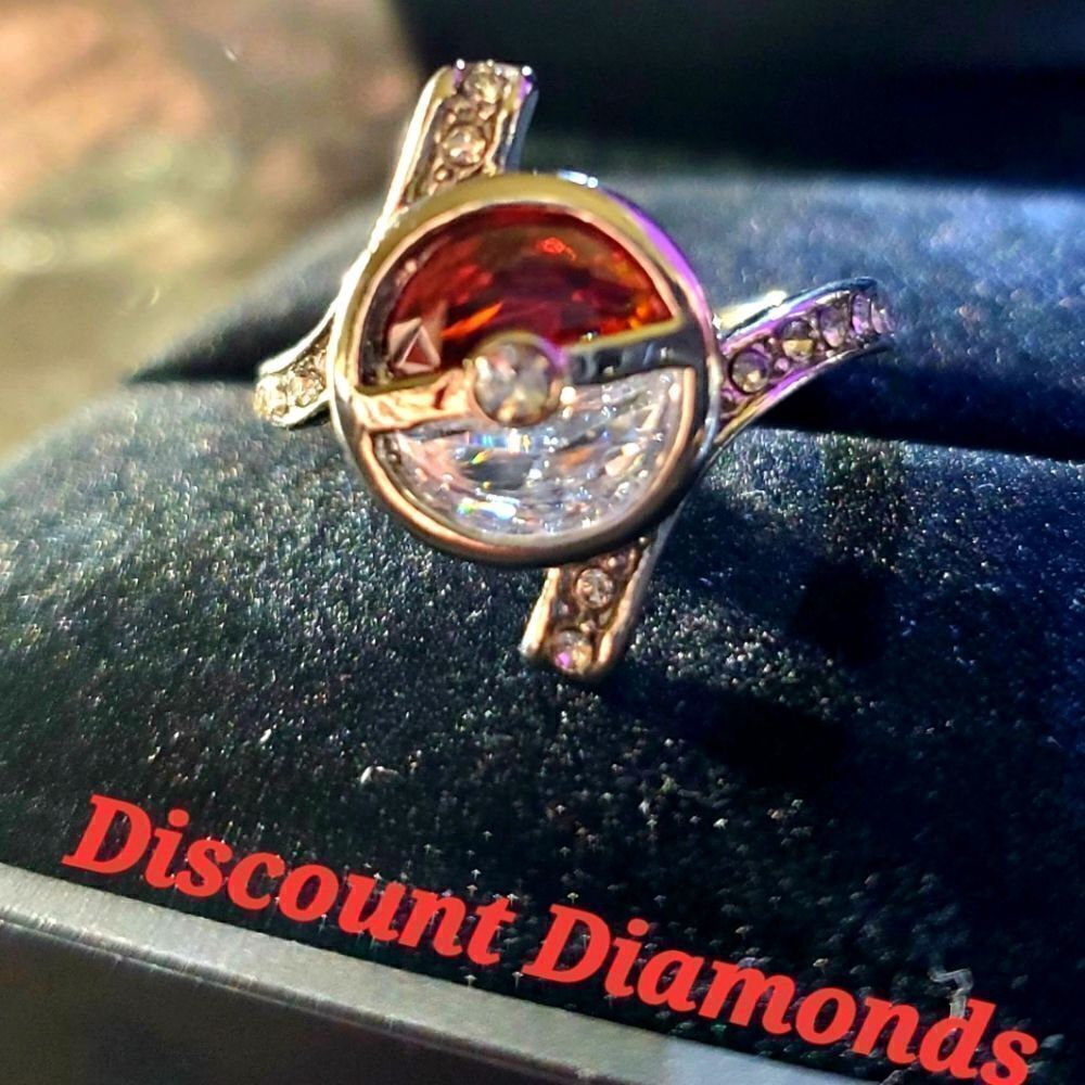 Red & White Topaz Cocktail Ring with Baguette Diamonds on 925 Sterling Silver